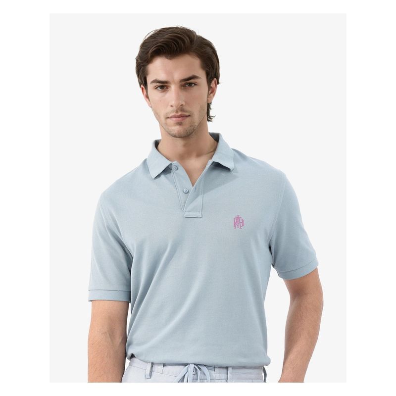 Rare Rabbit Pareto Blue Solid Regular Fit Polo T-Shirt (L)