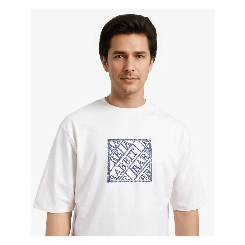 Rare Rabbit Pree Off White Printed Regular Fit T-Shirt (XS)