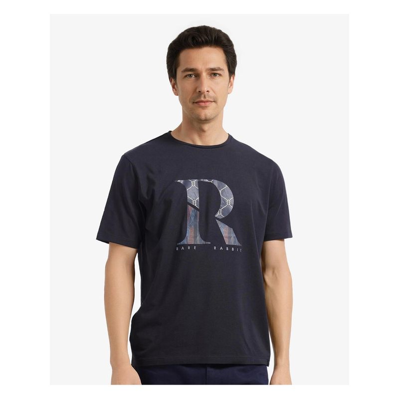 Rare Rabbit Qeat Black Graphic Print Regular Fit T-Shirt (L)