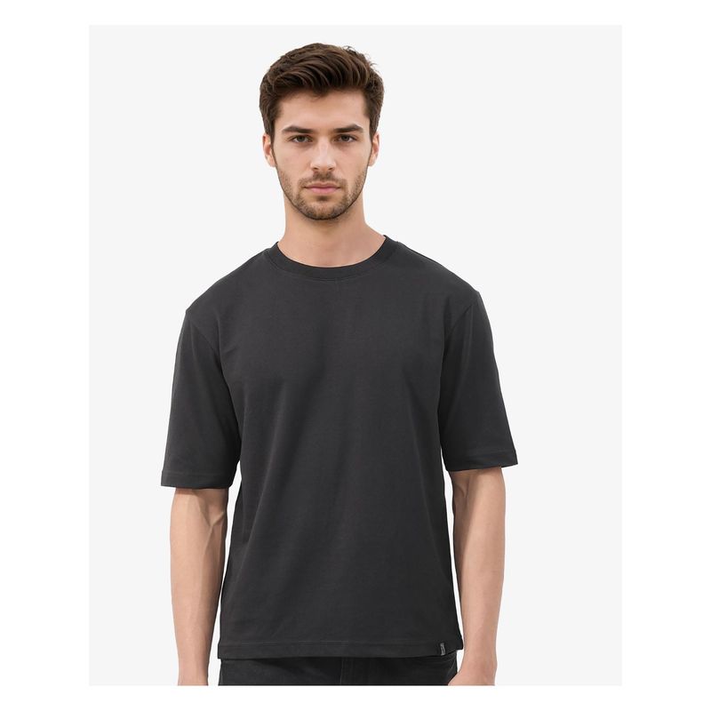 Rare Rabbit Qlo Black Plain Oversized Fit T-Shirt (M)