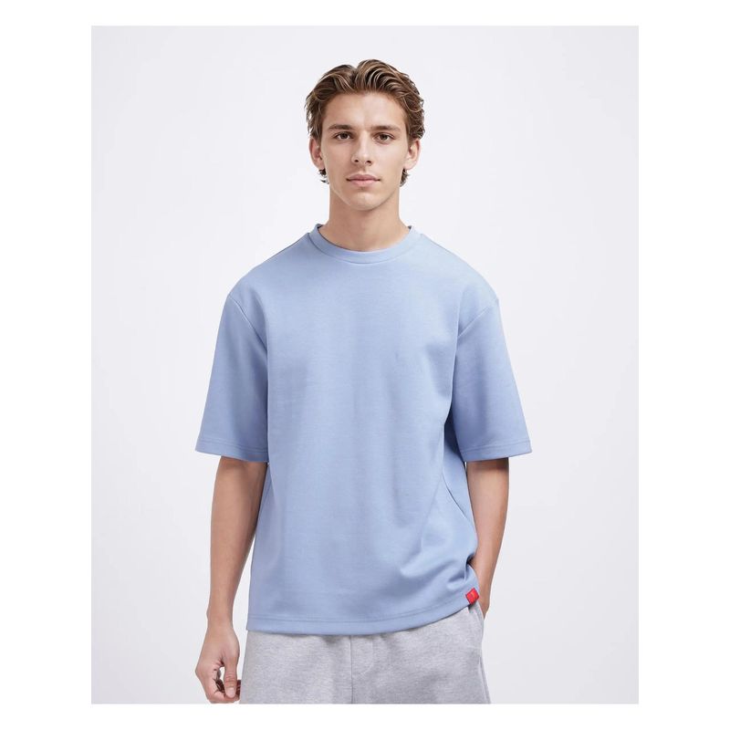 Rare Rabbit Qlos Dusky Blue Plain Boxy Fit T-Shirt (S)
