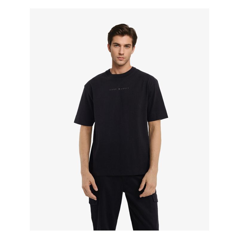 Rare Rabbit Rabb Black Graphic Print Oversized Fit T-Shirt (XS)