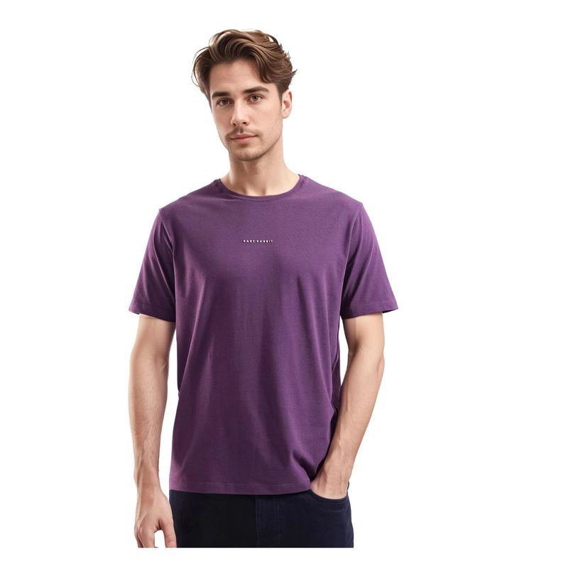 Rare Rabbit Rabbit-Inf Purple Plain Regular Fit T-Shirt (XS)