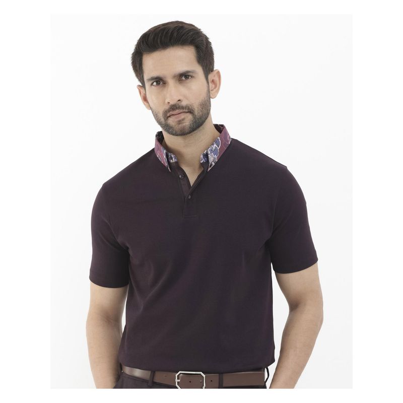 Rare Rabbit Ringer 2 Dark Purple Plain Regular Fit Polo T-Shirt (M)