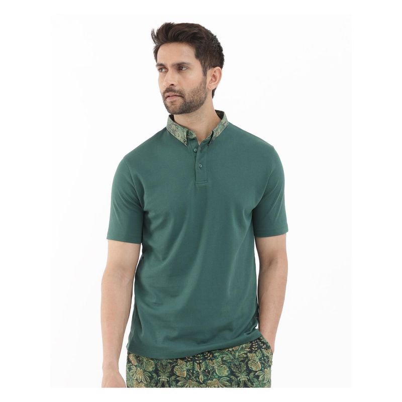 Rare Rabbit Ringer 2 Green Plain Regular Fit Polo T-Shirt (S)