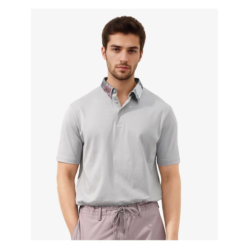 Rare Rabbit Ringer 2 Grey Plain Regular Fit Polo T-Shirt (S)