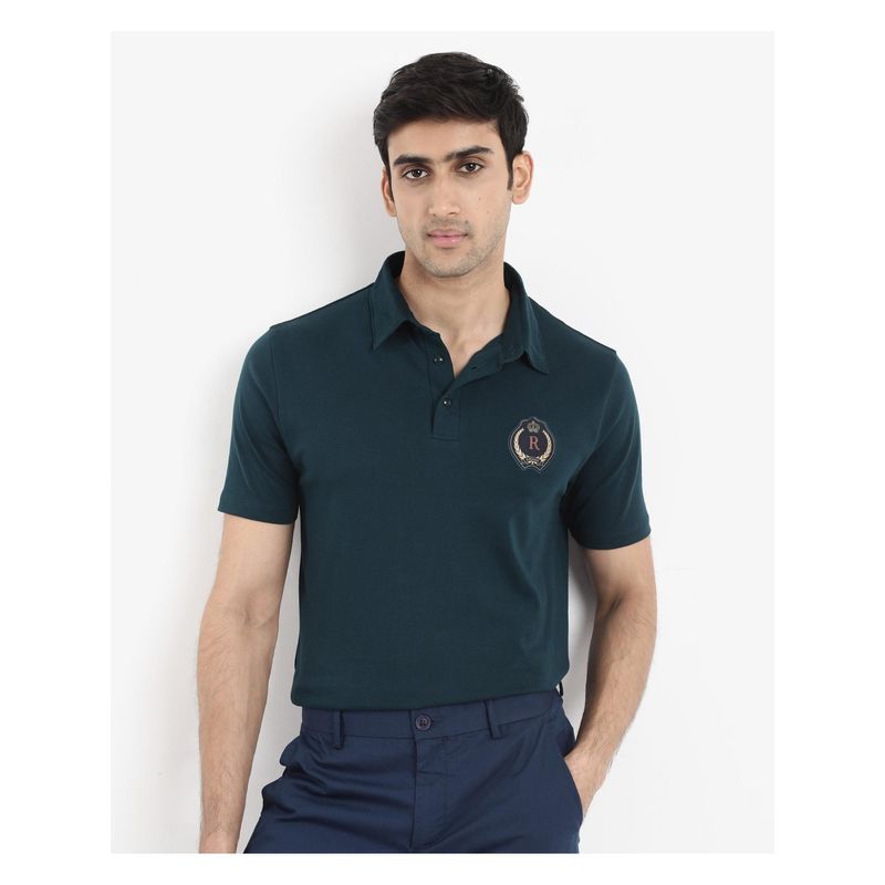 Rare Rabbit Ritz Dark Green Plain Regular Fit Polo T-Shirt (XS)