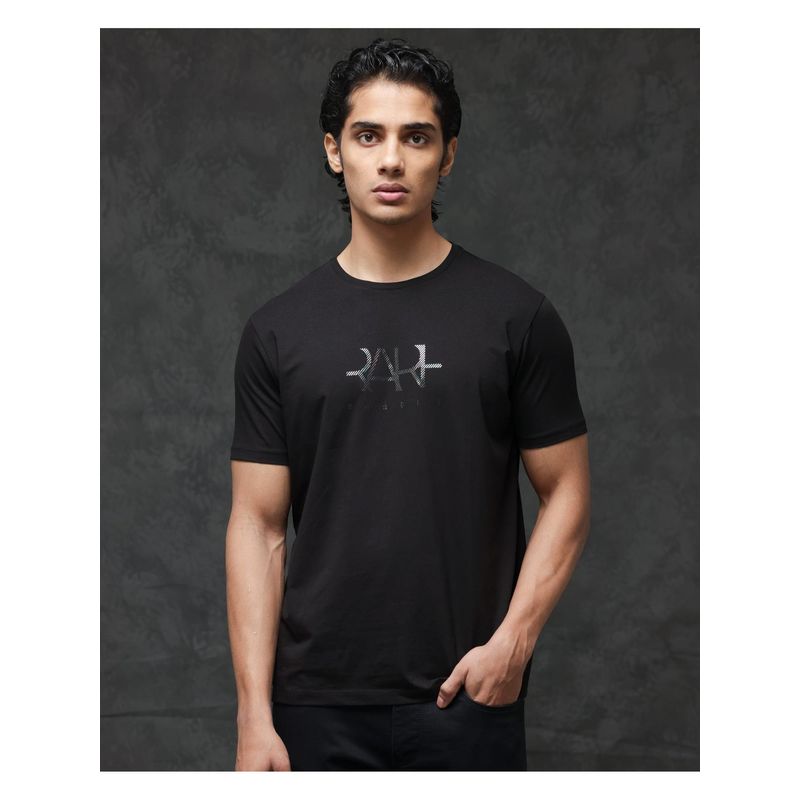 Rare Rabbit Ronan Black Graphic Print Regular Fit T-Shirt (XS)