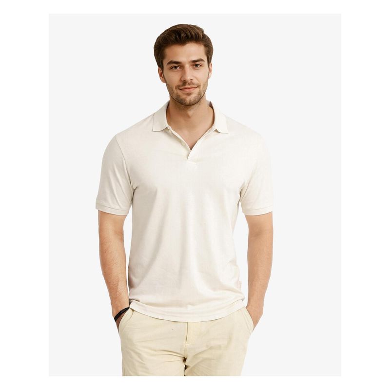 Rare Rabbit Row 1 Off White Plain Regular Fit Polo T-Shirt (S)