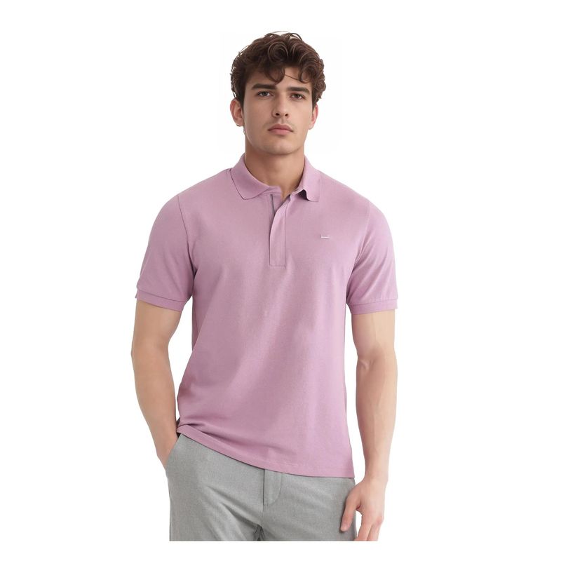 Rare Rabbit Salis 25 Dusky Pink Plain Regular Fit Polo T-Shirt (M)