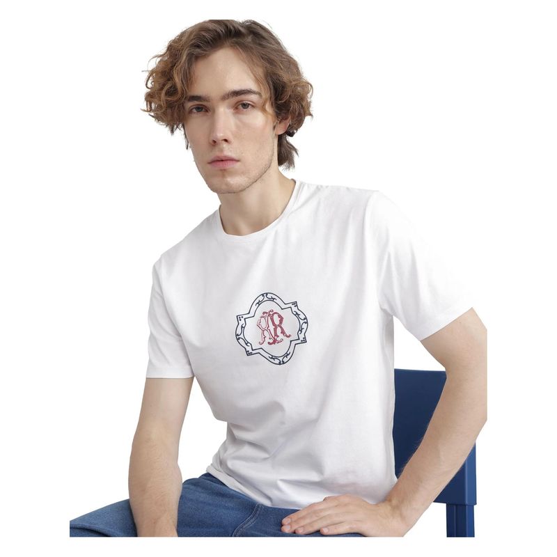 Rare Rabbit Seko White Graphic Print Regular Fit T-Shirt (M)