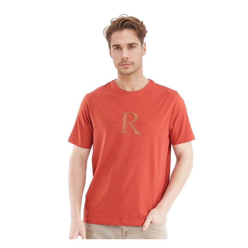 Rare Rabbit Sorin-1 Rust Graphic Print Regular Fit T-Shirt (L)