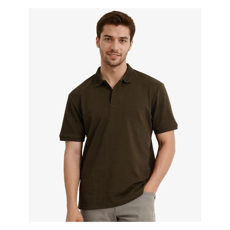 Rare Rabbit Spec Olive Plain Oversized Fit Polo T-Shirt (M)