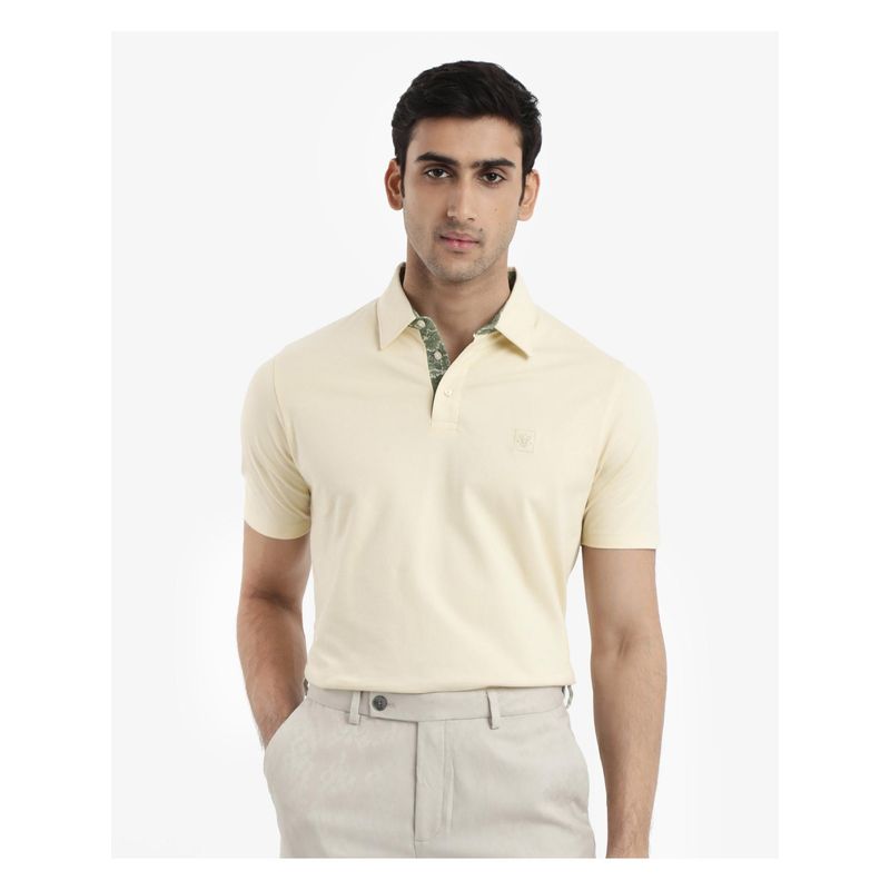 Rare Rabbit Spencer Yellow Plain Regular Fit Polo T-Shirt (L)