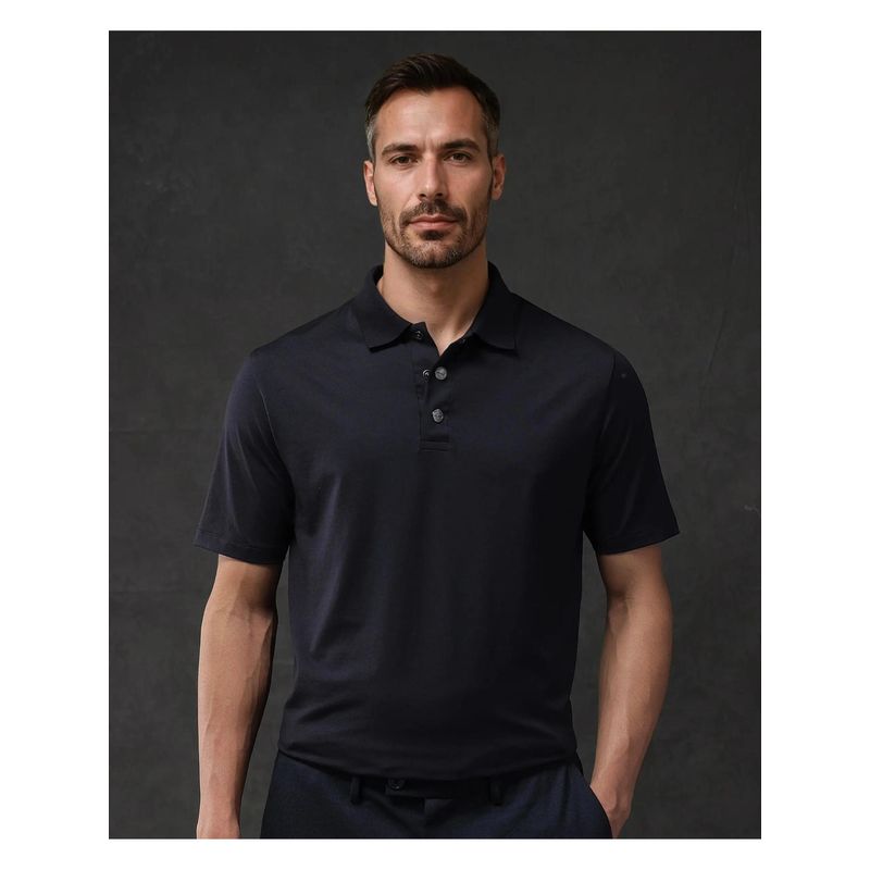 Rare Rabbit Tang 1 Navy Blue Plain Regular Fit Polo T-Shirt (M)