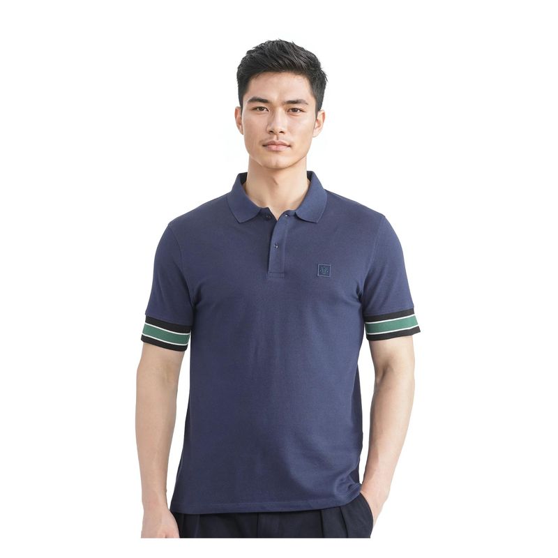 Rare Rabbit Tao Dark Blue Plain Regular Fit Polo T-Shirt (XS)