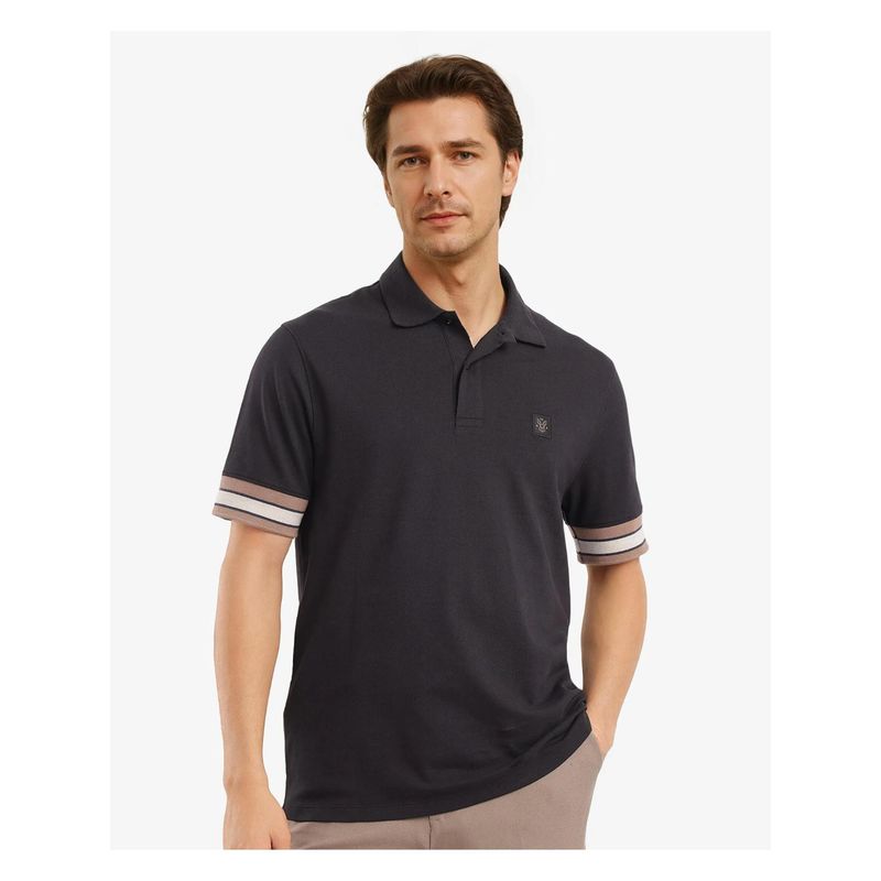 Rare Rabbit Tao Black Plain Regular Fit Polo T-Shirt (L)