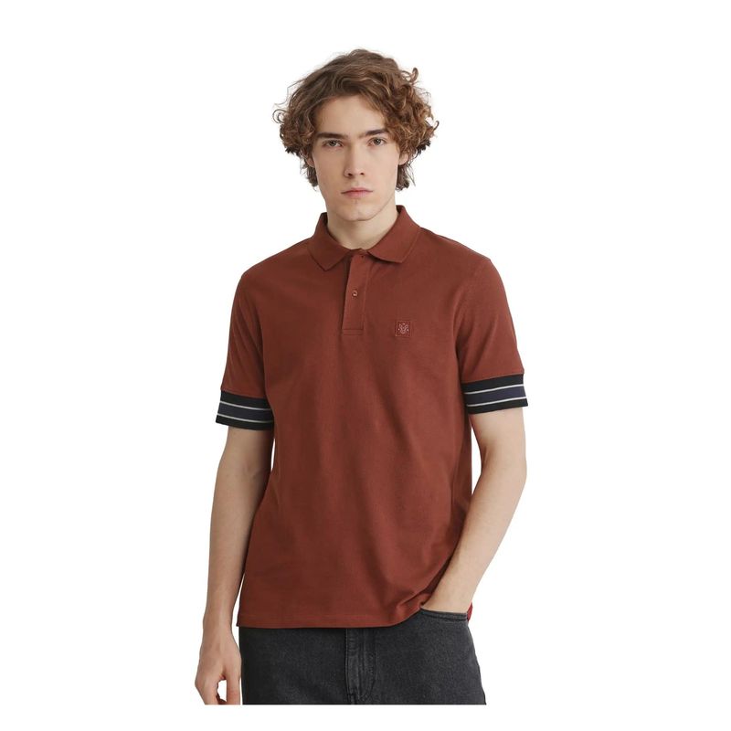 Rare Rabbit Tao Brown Plain Regular Fit Polo T-Shirt (L)