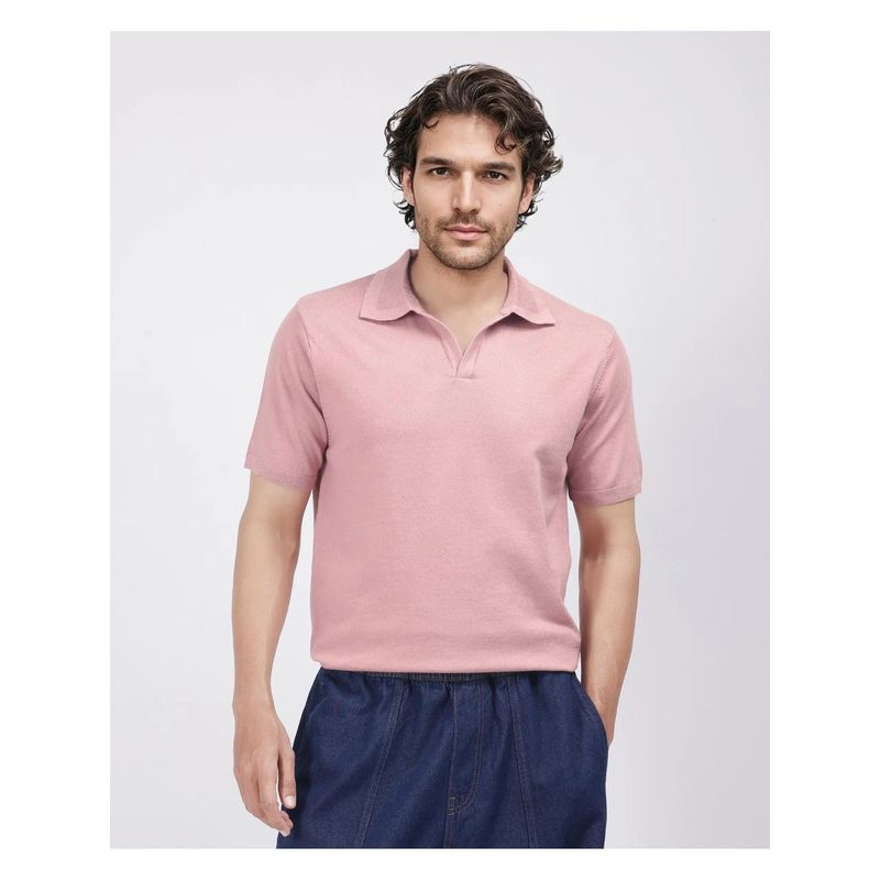 Rare Rabbit Teny Dusky Pink Plain Regular Fit Polo T-Shirt (XS)