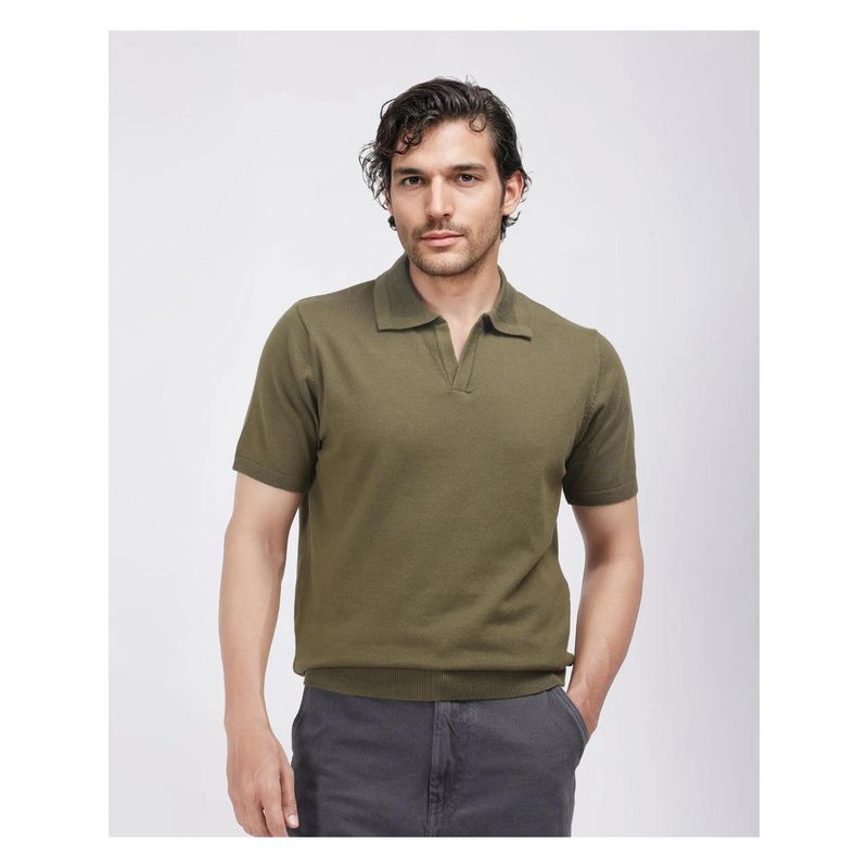 Rare Rabbit Teny Olive Plain Regular Fit Polo T-Shirt (XS)