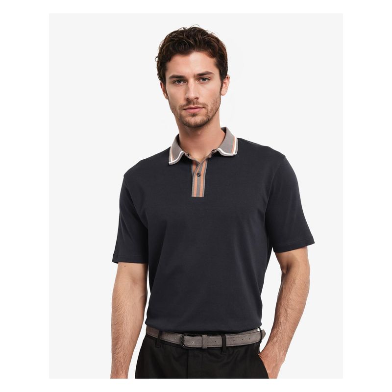 Rare Rabbit Territ Dark Navy Blue Plain Regular Fit Polo T-Shirt (L)