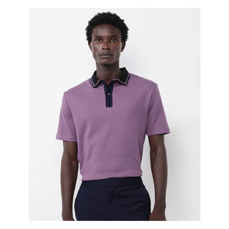 Rare Rabbit Territ Dusky Purple Plain Regular Fit Polo T-Shirt (S)