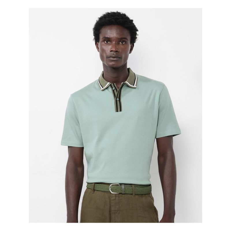 Rare Rabbit Territ Dusky Turquoise Plain Regular Fit Polo T-Shirt (L)
