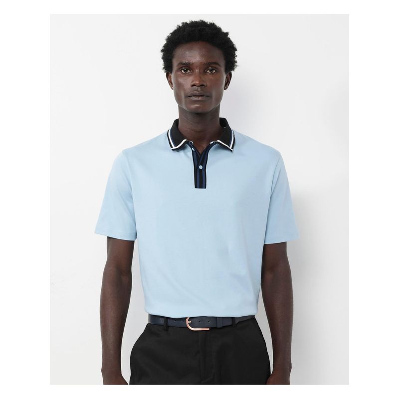Rare Rabbit Territ Light Blue Plain Regular Fit Polo T-Shirt (S)