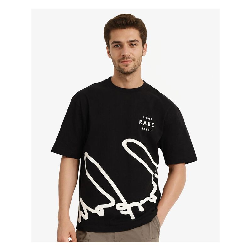 Rare Rabbit Ther Black Graphic Print Oversized Fit T-Shirt (S)
