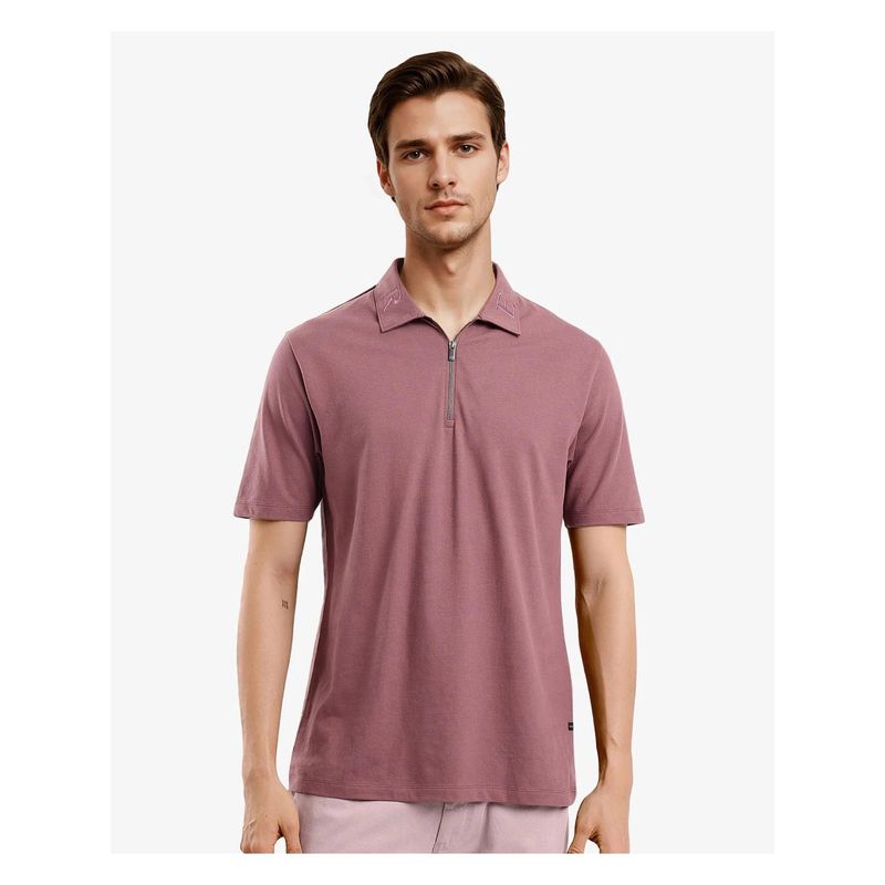 Rare Rabbit Thero Dusky Pink Solid Regular Fit Polo T-Shirt (2XL)