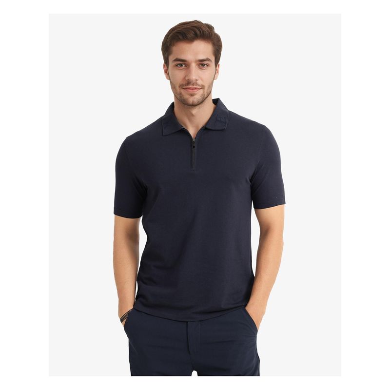 Rare Rabbit Thero Navy Blue Plain Regular Fit Polo T-Shirt (S)