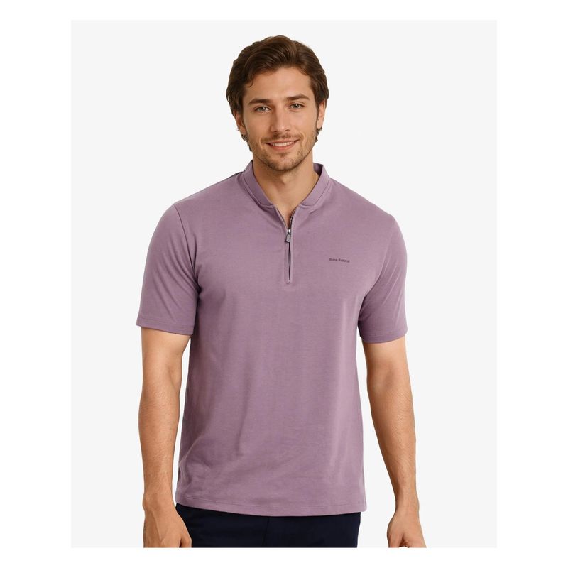 Rare Rabbit Veno Dusky Purple Plain Regular Fit T-Shirt (L)