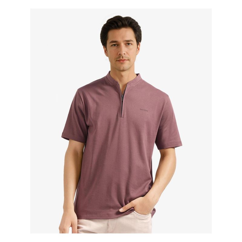 Rare Rabbit Veno Brown Plain Regular Fit T-Shirt (S)