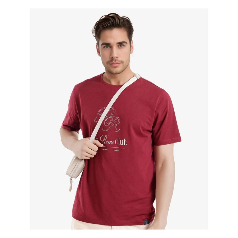 Rare Rabbit Vin Red Regular Fit T-Shirt (L)