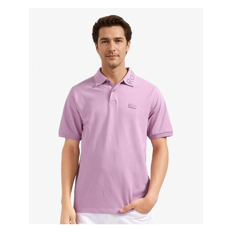 Rare Rabbit Vinc Dusky Pink Plain Regular Fit Polo T-Shirt (XS)