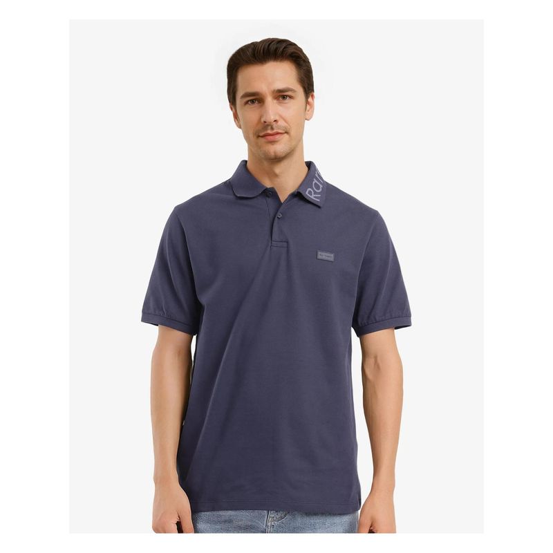 Rare Rabbit Vinc Navy Blue Plain Regular Fit Polo T-Shirt (XS)
