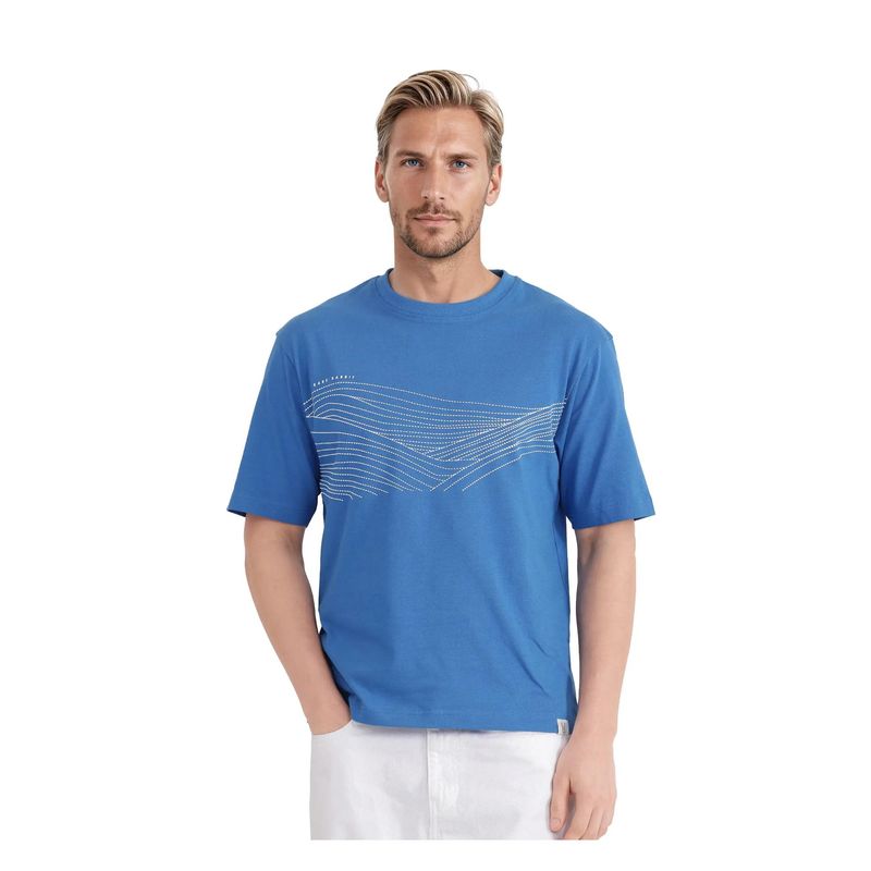 Rare Rabbit Vint Dusky Blue Graphic Print Qlo Fit T-Shirt (XS)