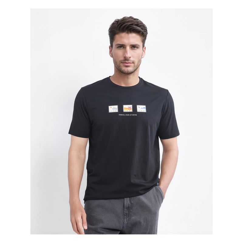 Rare Rabbit Vob Black Label Print Regular Fit T-Shirt (XS)