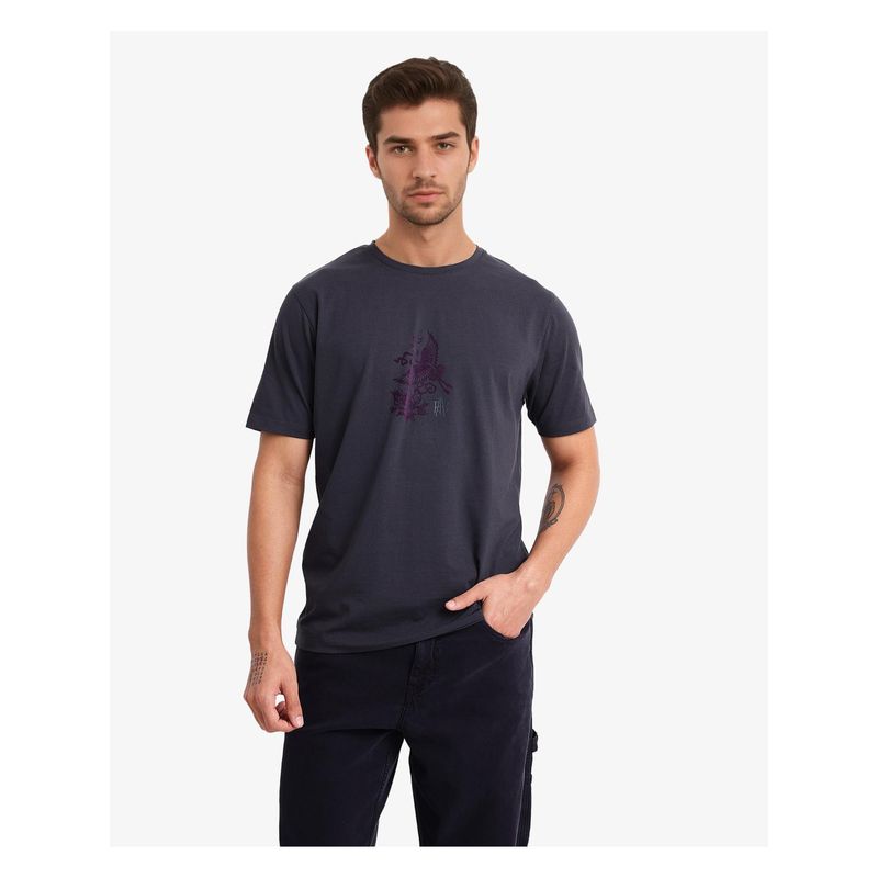 Rare Rabbit Volvo Dark Grey Graphic Print Regular Fit T-Shirt (L)