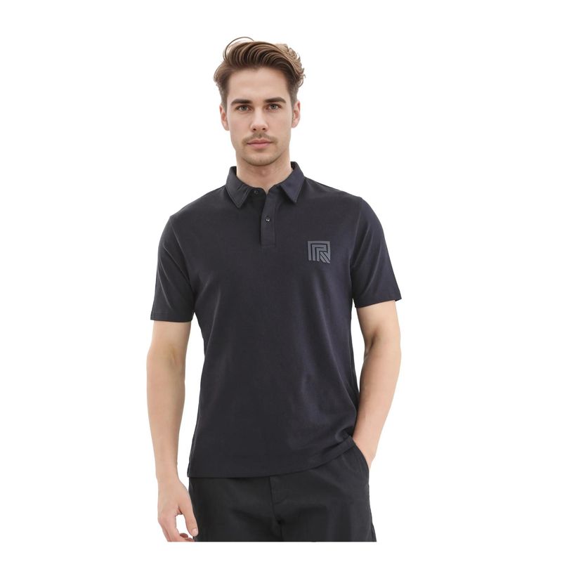 Rare Rabbit Yobo Navy Blue Plain Regular Fit Polo T-Shirt (S)