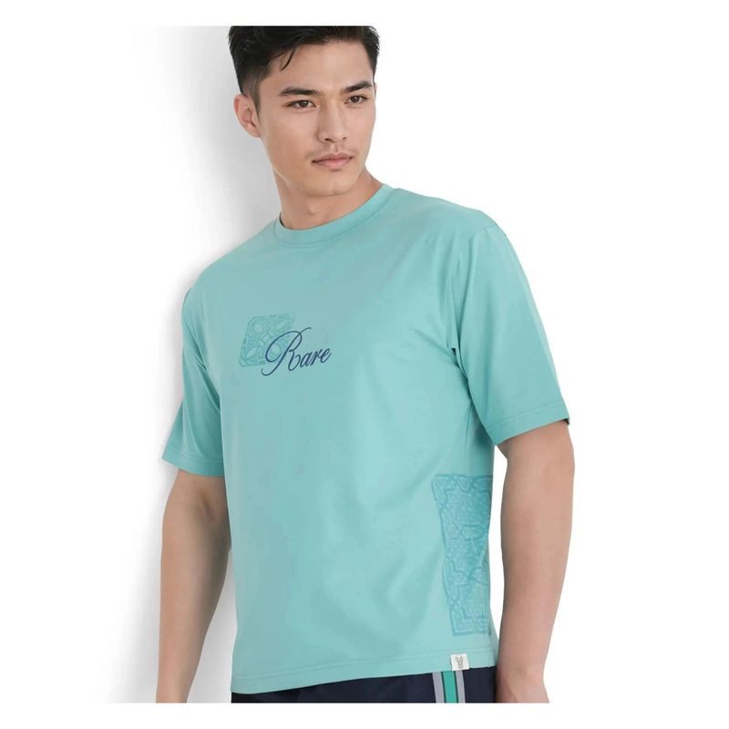 Rare Rabbit Zilos Light Green Graphic Print Oversized Fit T-Shirt (3XL)