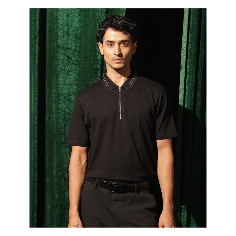 Rare Rabbit Zire 1 Black Plain Regular Fit Polo T-Shirt (S)