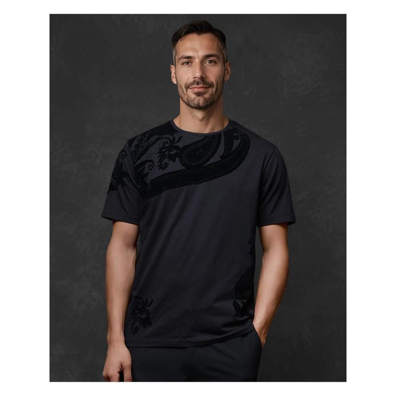 Rare Rabbit Zuron Black Paisley Print Regular Fit T-Shirt (XS)