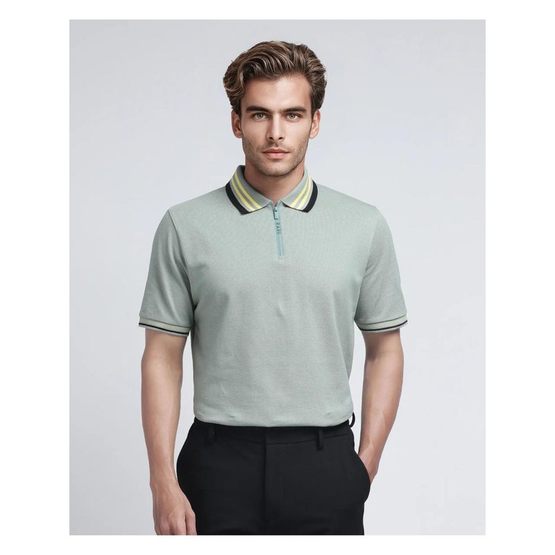 Rare Rabbit Zyte Dusky Green Plain Regular Fit Polo T-Shirt (L)