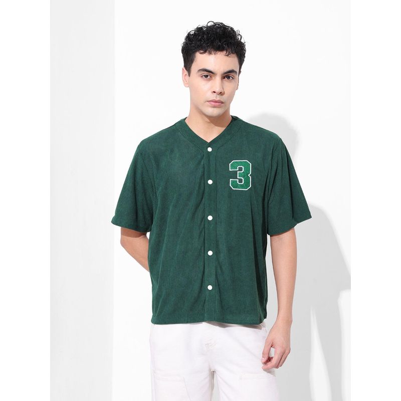 The Indian Garage Co Green Men Boxy Fit Graphic Printed Baseball Collar Half Sleeves Shirt (S)