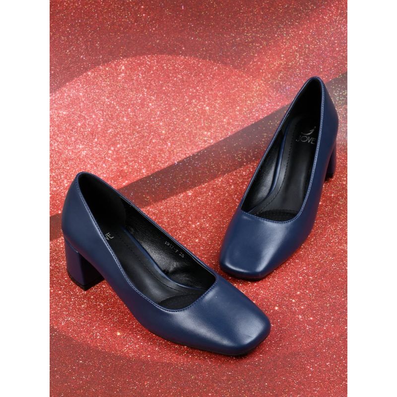 Jove Women Navy Blue Solid Pumps (EURO 36)