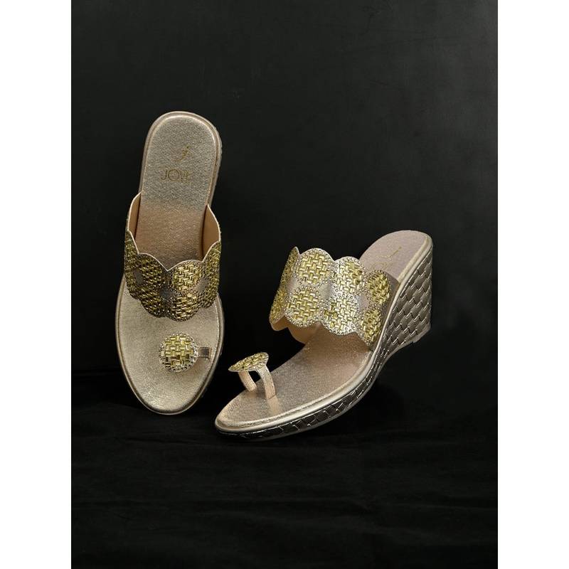 Jove Women Gold Embellished Wedge Heels (EURO 36)