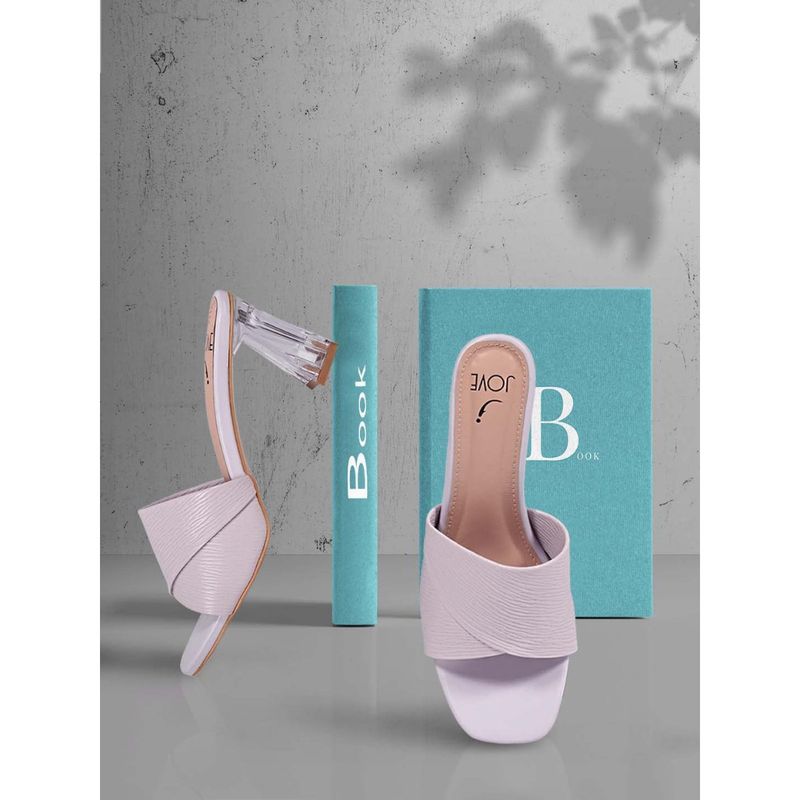 Jove Women Lavender Animal Print Sandal Heels (EURO 41)