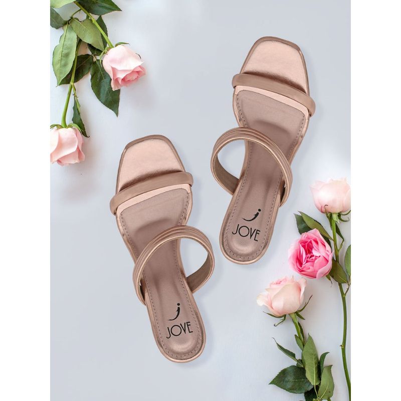 Jove Women Rose Gold Solid Sandal Heels (EURO 36)