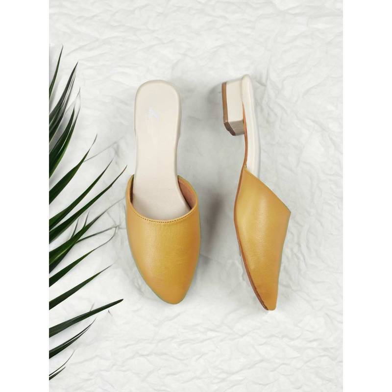 The Madras Trunk Women Yellow Mule Heels (EURO 36)